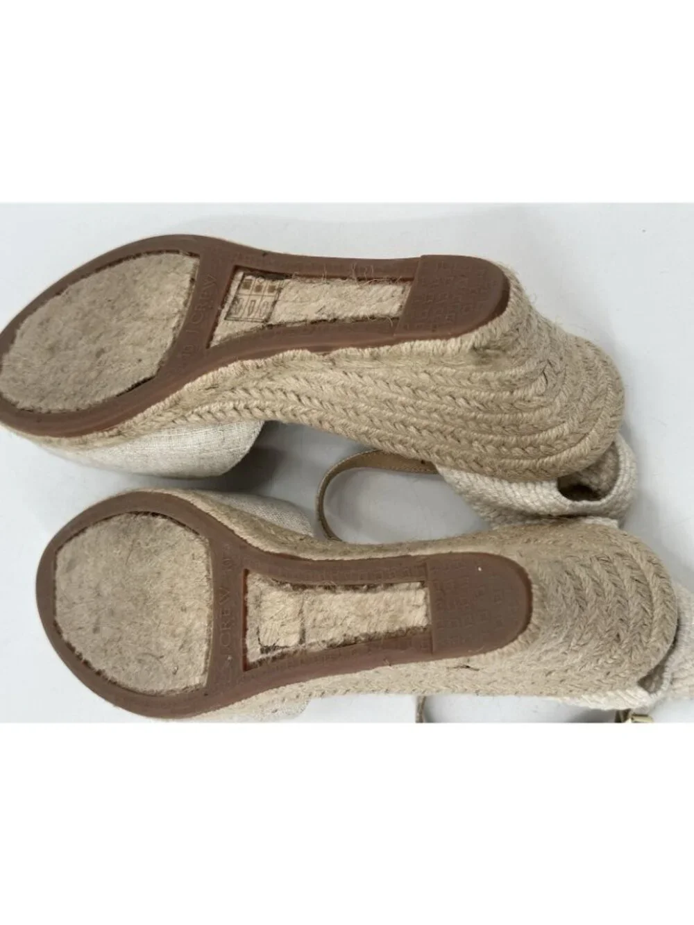J. CREW Women's Espadrilles Wedge Shoes Factory Tan Canvas Ankle Strap 10M